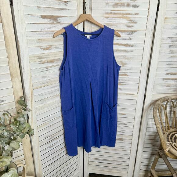 J. JILL Women's Large Cotton Knit Shift A Line Midi Dress Periwinkle Lagenlook - Picture 6 of 15
